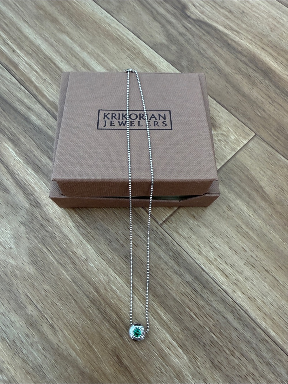 Krikorian Silver Necklace with Green Gemstone Pendant